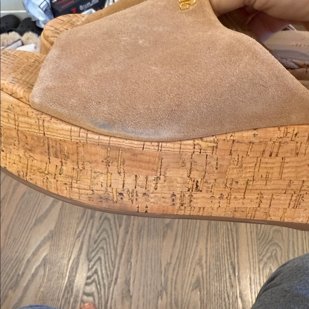 LARROUDE Suede Tan Wedge Sandals size 9 - Picture 5 of 6